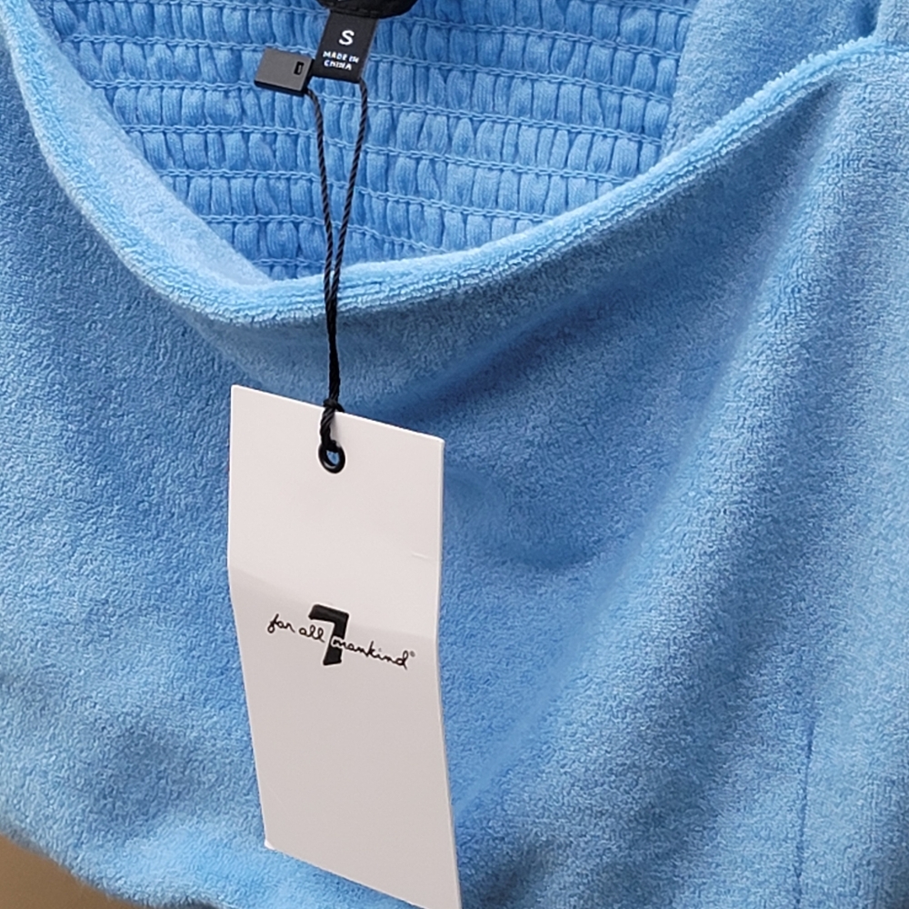 NWT 7 For All Mankind Terry Cloth Crop Top in Light Blue Size Small - Picture 4 of 6